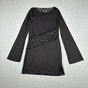 Forever 21 Dress Womens M Boat Neck Black Bell Long Sleeve Lace Panels‎ Sheer